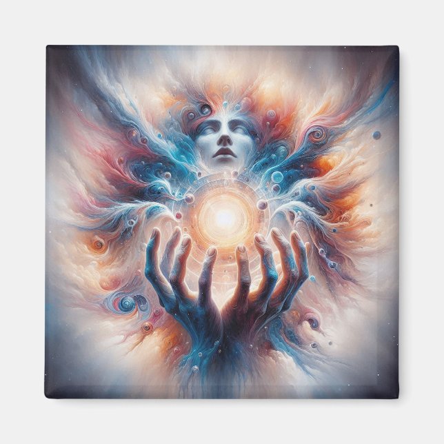 Cosmic Energy Embraced by Hands Magnet (Front)