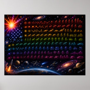 Cosmic Evolution American Flag Big Bang to Human Poster