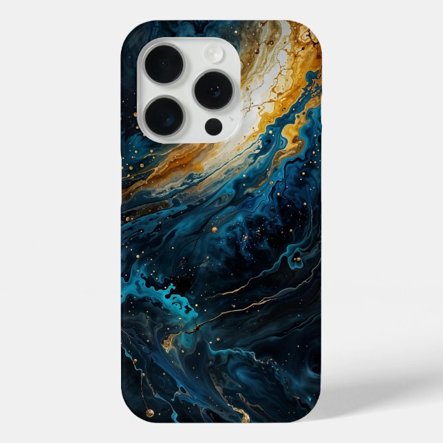 Cosmic Explosion Blue and Gold Abstract Case-Mate iPhone Case (Back)