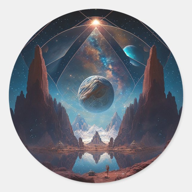 Cosmic Fantasy Landscape Classic Round Sticker (Front)