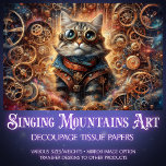 Cosmic Fantasy Steampunk Cat Decoupage  Tissue Paper<br><div class="desc">Experience a magical moment where a whimsical steampunk cat navigates a stunning cosmic mechanical wonderland. Elaborate clockwork, vintage instruments, and whimsical celestial elements weave a narrative of pure imagination. Soft, mysterious colours blend with metallic textures to bring this extraordinary scene to life. Each detail whispers stories of technological magic and...</div>