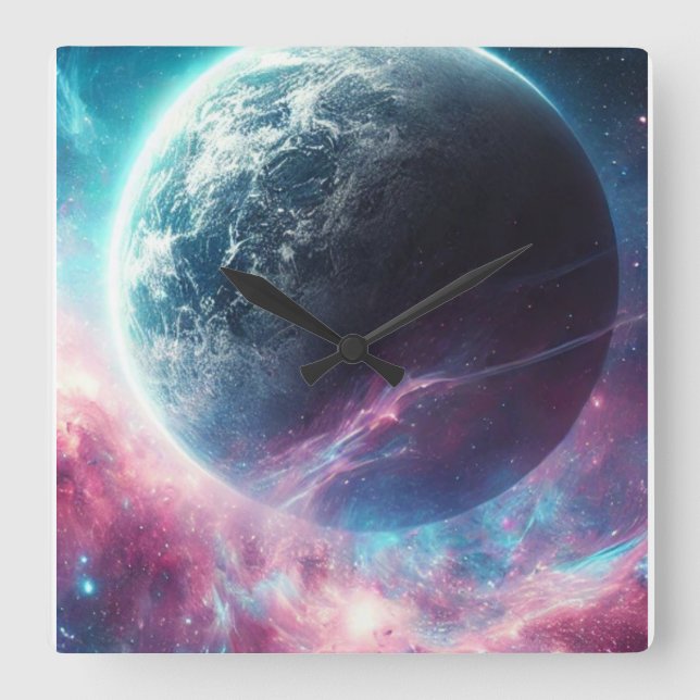 Cosmic fares square wall clock (Front)