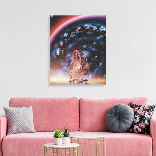  Cosmic Ferris Wheel Under a Neon Galaxy  Canvas Print (Insitu(LivingRoom))