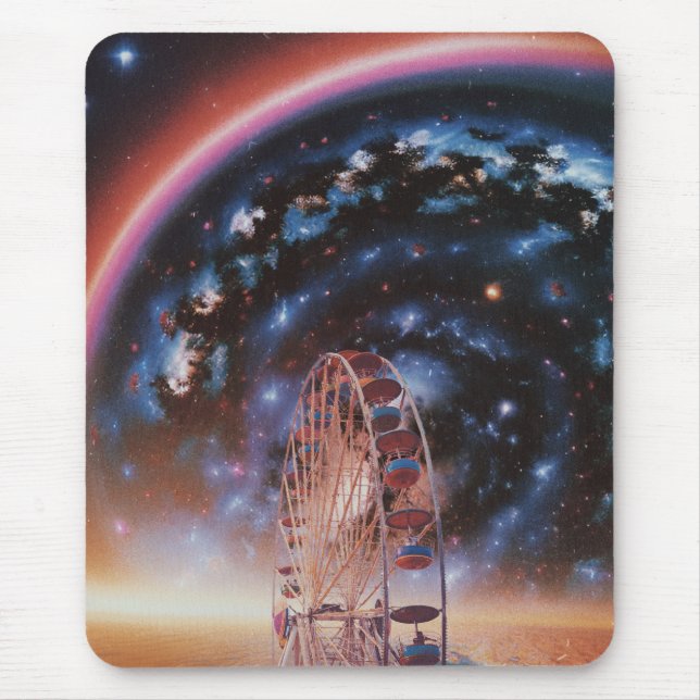  Cosmic Ferris Wheel Under a Neon Galaxy  Mouse Pad (Front)