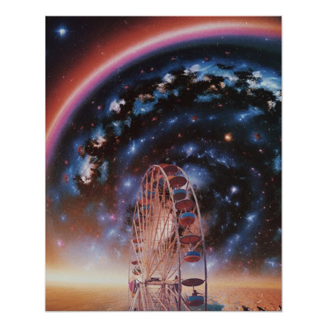  Cosmic Ferris Wheel Under a Neon Galaxy  Poster (Front)