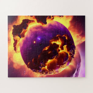 Cosmic Fire Purple and Orange Close-up Nebula Jigsaw Puzzle