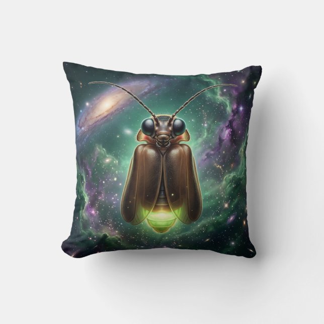Cosmic Firefly Galaxy Throw Pillow (Front)