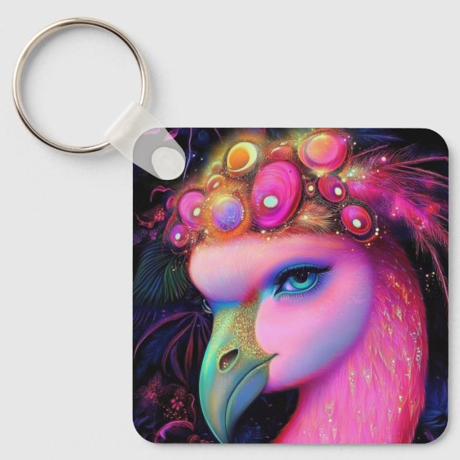 Cosmic Flamingo Queen Key Ring (Front)