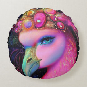 Cosmic Flamingo Queen Round Cushion