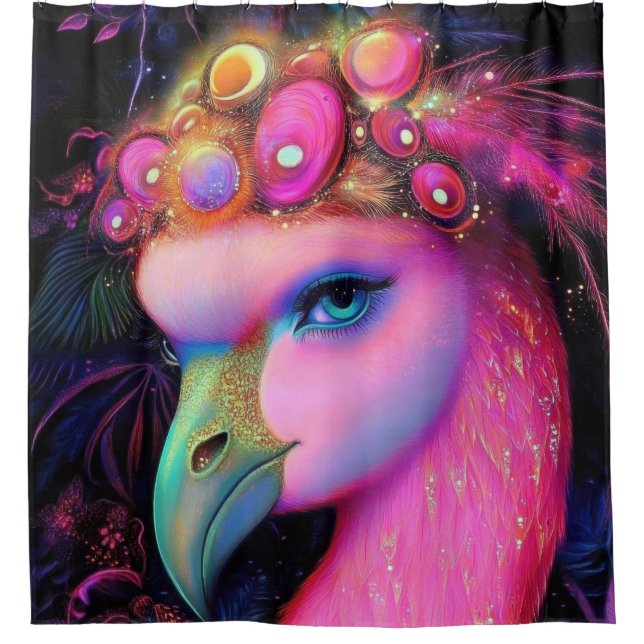 Cosmic Flamingo Queen Shower Curtain (Front)