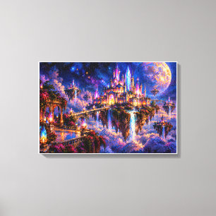 Cosmic Floating Castle & Full Moon Art Canvas Print