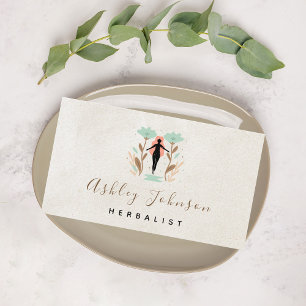 Cosmic Floral Girl Herbalist Neutral Beige Simple Business Card