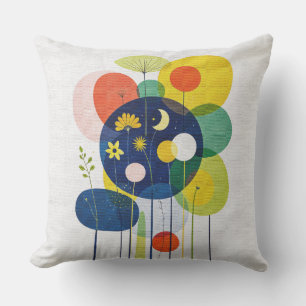 Cosmic Floral Mid Century Modern Boho Abstract Cushion