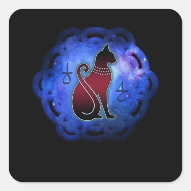 Cosmic Flower Of Life Egyptian Cat Magic Square Sticker (Front)