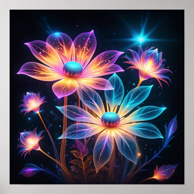 Cosmic Flowers Psychedelic Art Poster (Front)