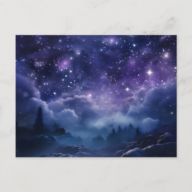 Cosmic Forest Night Sky Announcement Postcard (Front)