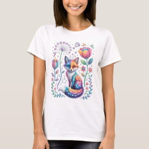 Cosmic Fox in Dreamy Garden T-Shirt