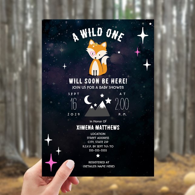 Cosmic Fox Wild One Pink Girl Baby Shower Invitation (Creator Uploaded)