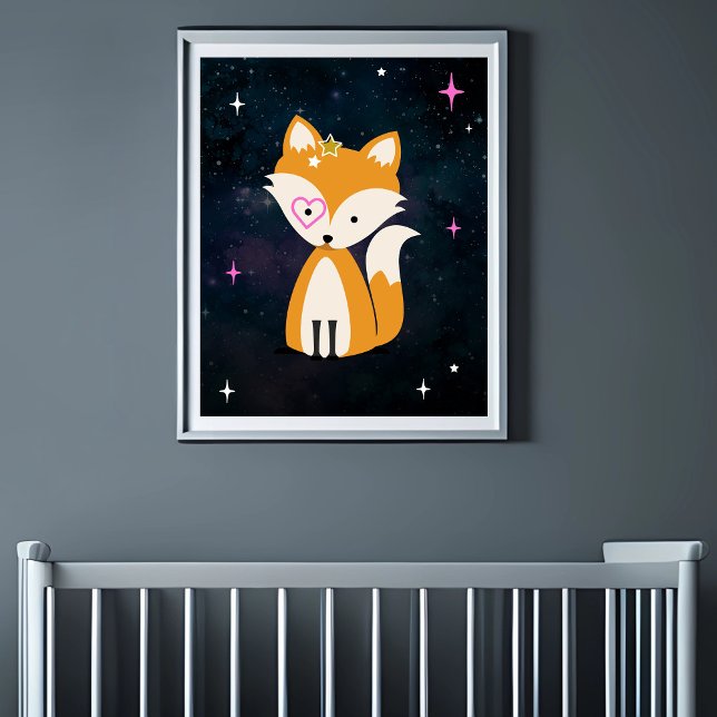 Cosmic Fox Wild One Pink Girl Nursery Poster (Creator Uploaded)