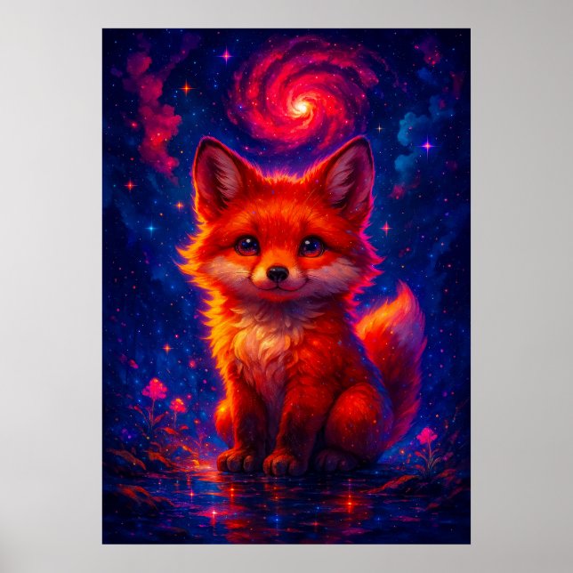 Cosmic Fox with Galaxy Sky Fantasy Animal Poster (Front)
