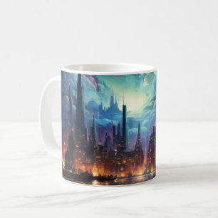 Cosmic Futuristic Metropolis Skyscraper Coffee Mug