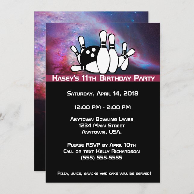 Cosmic Galaxy Bowling Birthday Party Invitation (Front/Back)