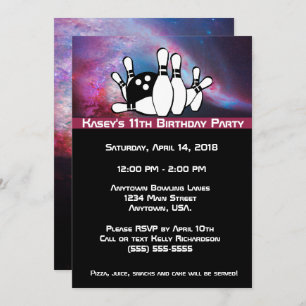Cosmic Galaxy Bowling Birthday Party Invitation