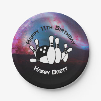 Cosmic Galaxy Bowling Birthday Party Paper Plate