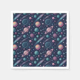 Cosmic Galaxy, Celestial Stars & Planets Pattern Napkin