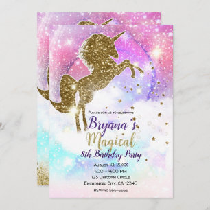 Cosmic Galaxy Gold Glitter Unicorn Magical Party Invitation