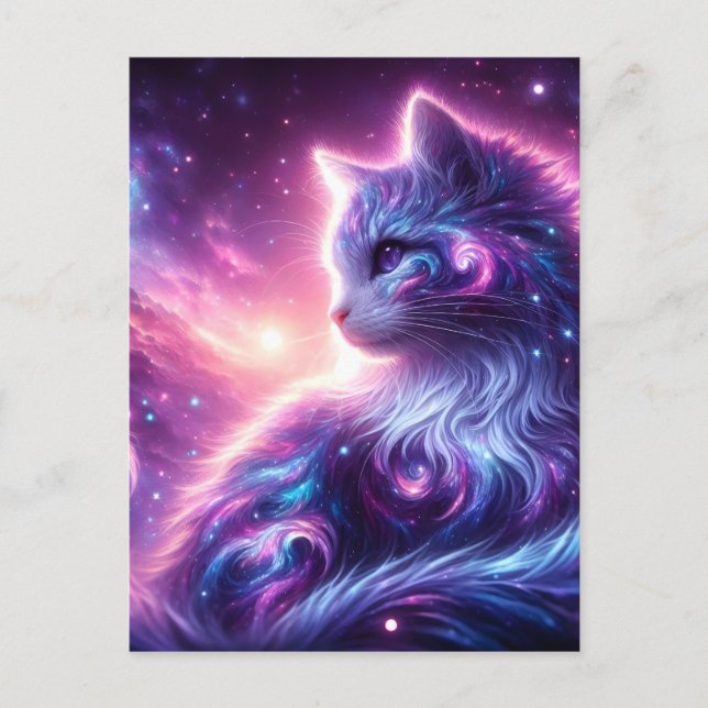 Cosmic Galaxy Mystical Feline Celestial Announcement Postcard (Front)