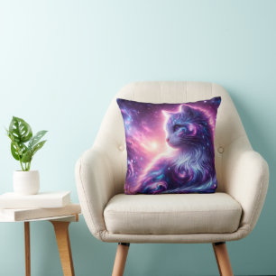 Cosmic Galaxy Mystical Feline Celestial Cushion