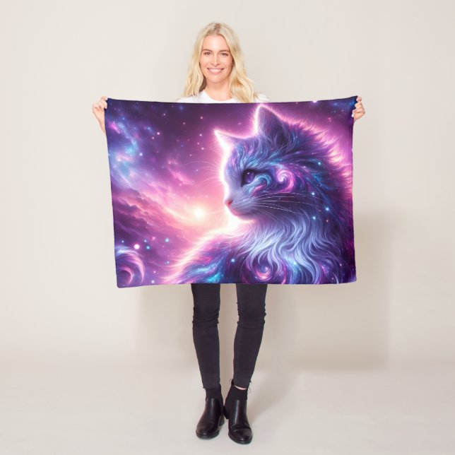 Cosmic Galaxy Mystical Feline Celestial Fleece Blanket (In Situ)
