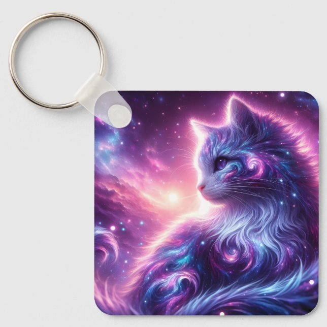 Cosmic Galaxy Mystical Feline Celestial Key Ring (Front)