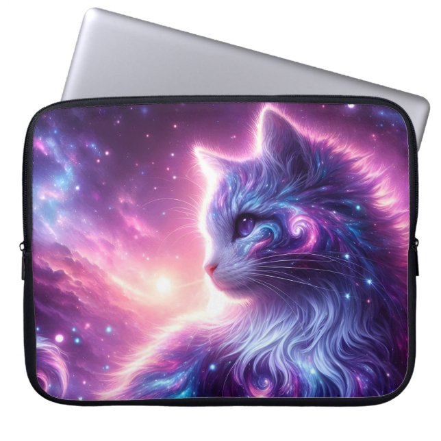 Cosmic Galaxy Mystical Feline Celestial Laptop Sleeve (Front)