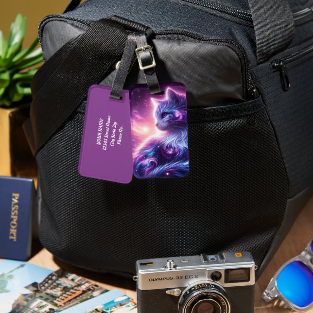 Cosmic Galaxy Mystical Feline Celestial Luggage Tag (Front & Back)
