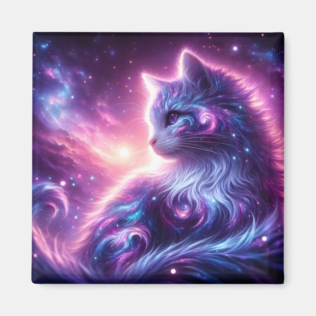 Cosmic Galaxy Mystical Feline Celestial Magnet (Front)