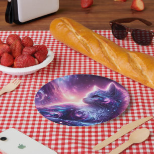 Cosmic Galaxy Mystical Feline Celestial Paper Plate
