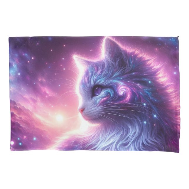 Cosmic Galaxy Mystical Feline Celestial Pillowcase (Front)