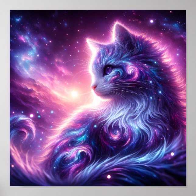 Cosmic Galaxy Mystical Feline Celestial Poster (Front)