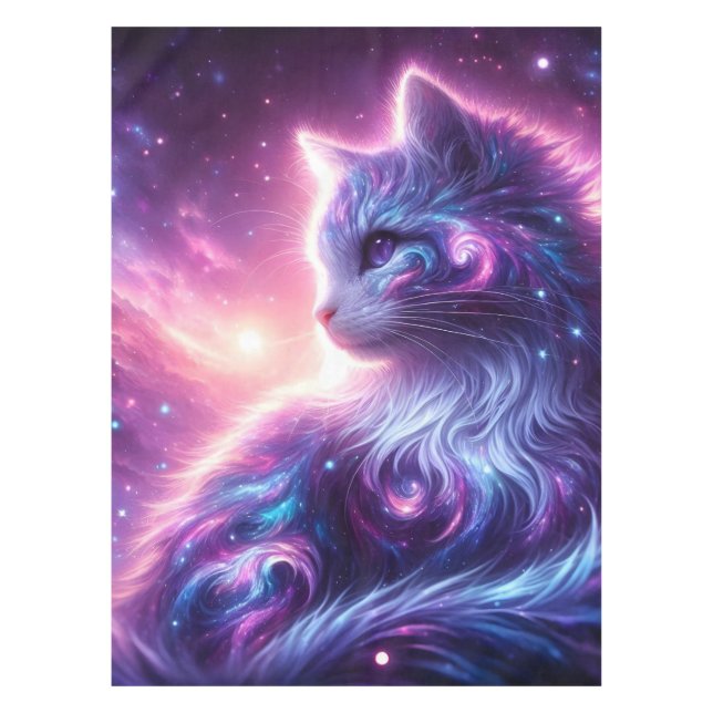 Cosmic Galaxy Mystical Feline Celestial Tablecloth (Front)