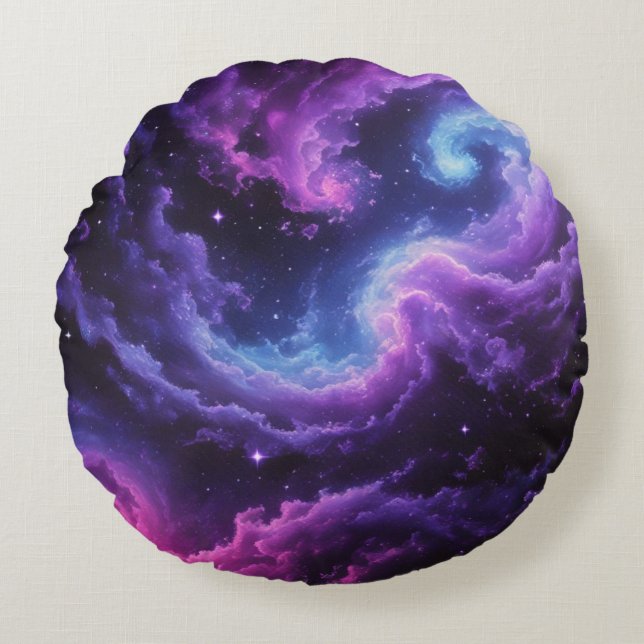Cosmic Galaxy Nebula Abstract Space Art Design Round Cushion (Front)