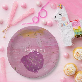 Cosmic Galaxy Pink Watercolor Birthday Paper Plate