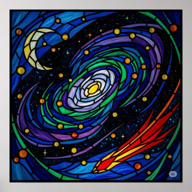 Cosmic Galaxy Stained Glass Art Poster (Front)