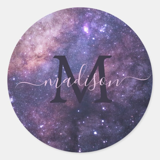Cosmic Galaxy Universe Personalised Monogram Classic Round Sticker (Front)