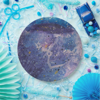 Cosmic Galaxy Watercolor Abstract Artistic Paper Plate