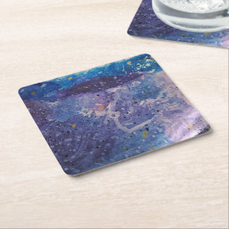 Cosmic Galaxy Watercolor Abstract Artistic Square Paper Coaster