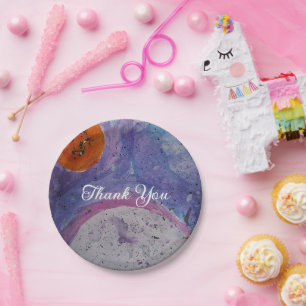 Cosmic Galaxy Watercolor Nebula Kids Birthday Paper Plate