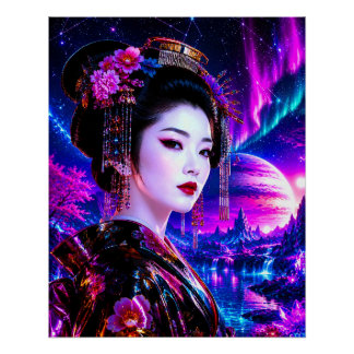 Cosmic Geisha in Neon Dreamland Poster
