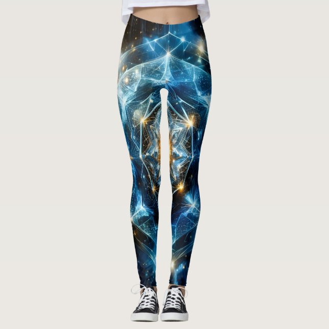 Cosmic Geometry Mandala Star Universe Abstract Leggings (Front)